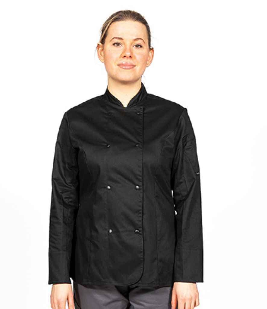 Dennys Ladies Long Sleeve Premium Chef's Jacket, Black, view 1 of 1