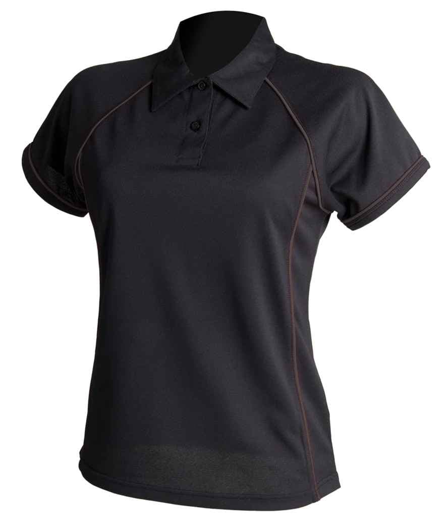 Finden + Hales Ladies Performance Piped Polo Shirt, Black/Black, view 1 of 1