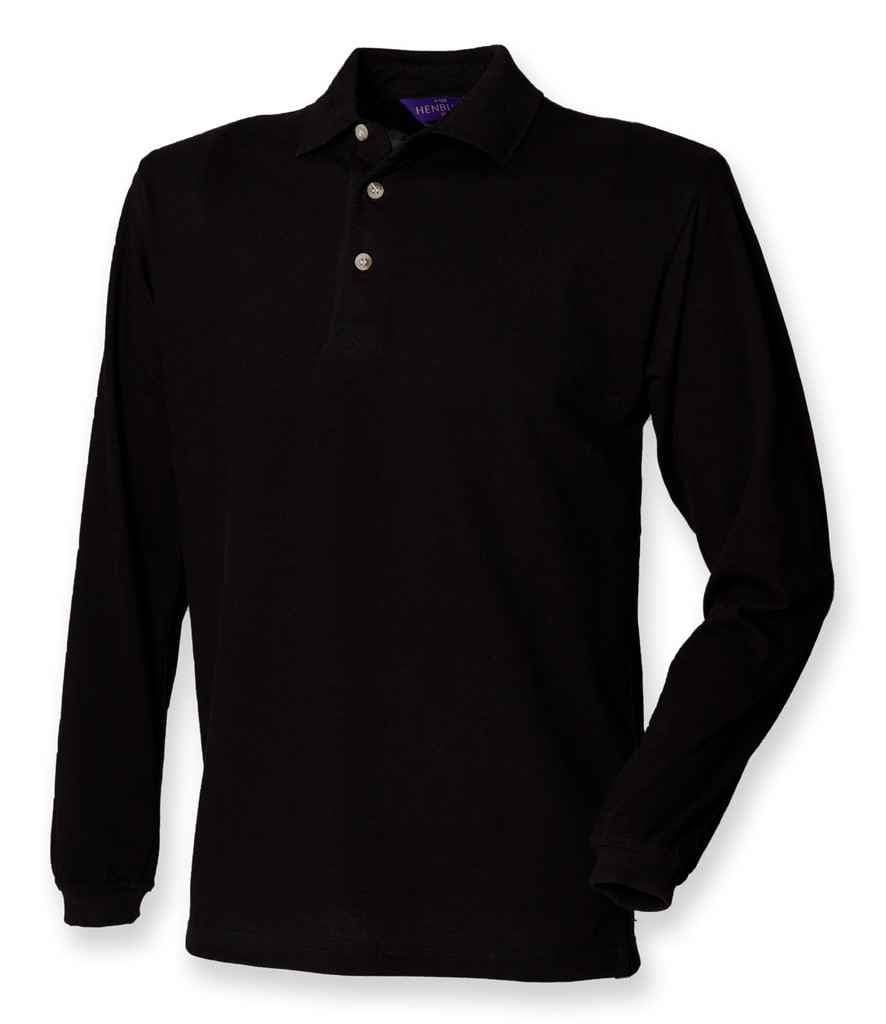 Henbury Long Sleeve Cotton Piqué Polo Shirt, Black, view 1 of 1