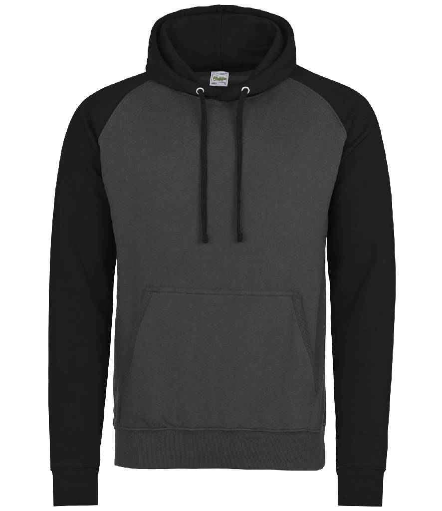 AWDis Baseball Hoodie, Charcoal/Jet Black, view 1 of 1