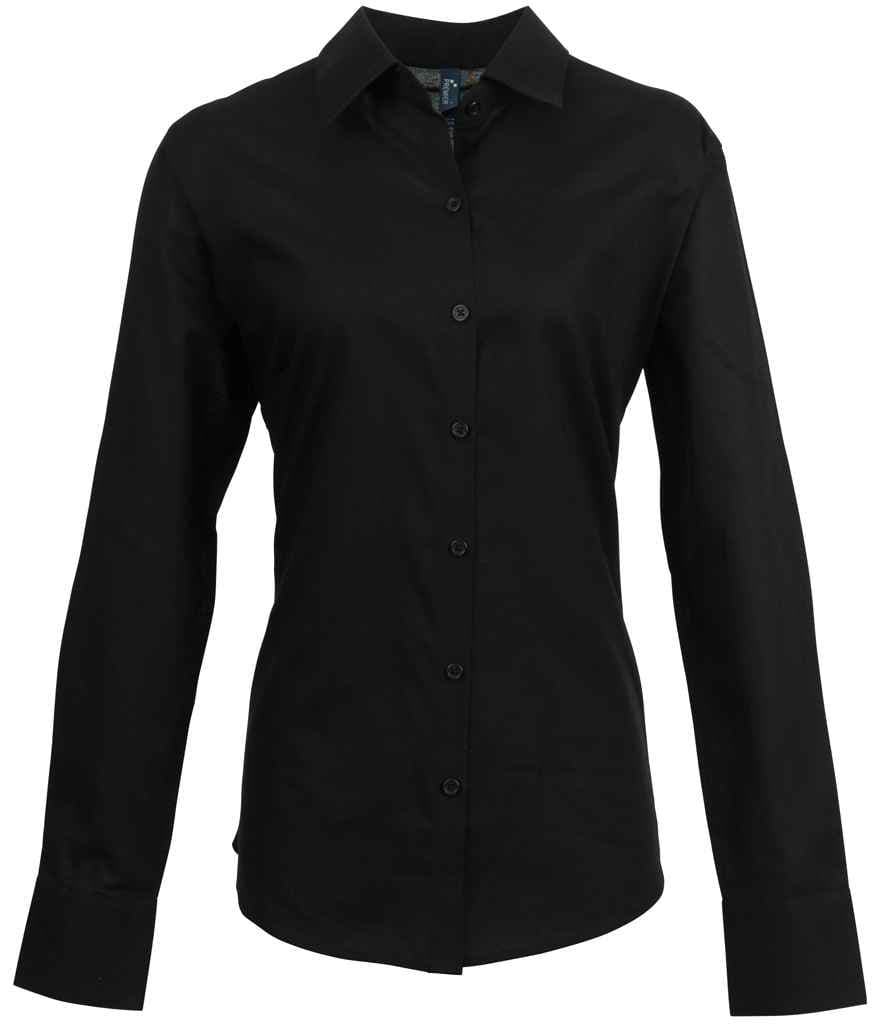 Premier Ladies Signature Long Sleeve Oxford Shirt, Black, view 1 of 1