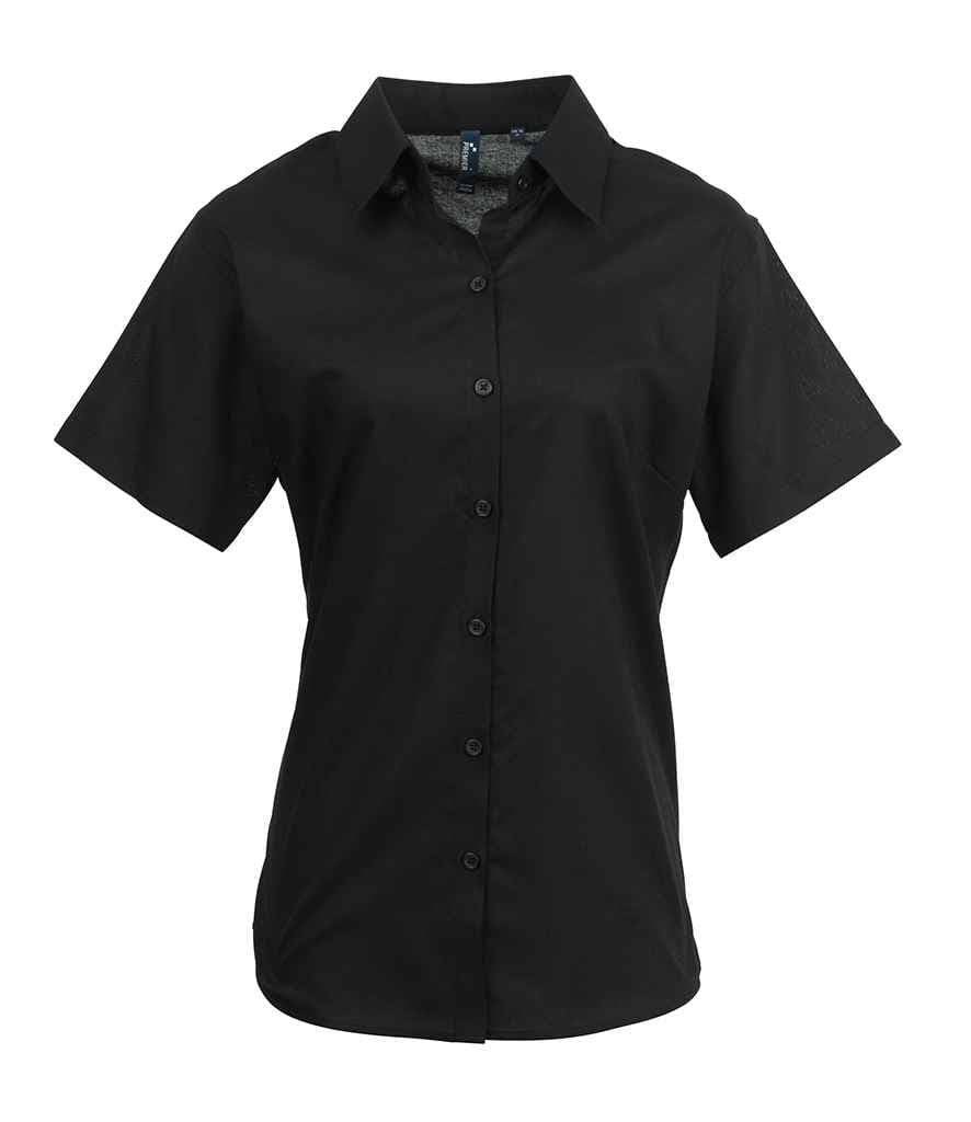 Premier Ladies Signature Short Sleeve Oxford Shirt, Black, view 1 of 1