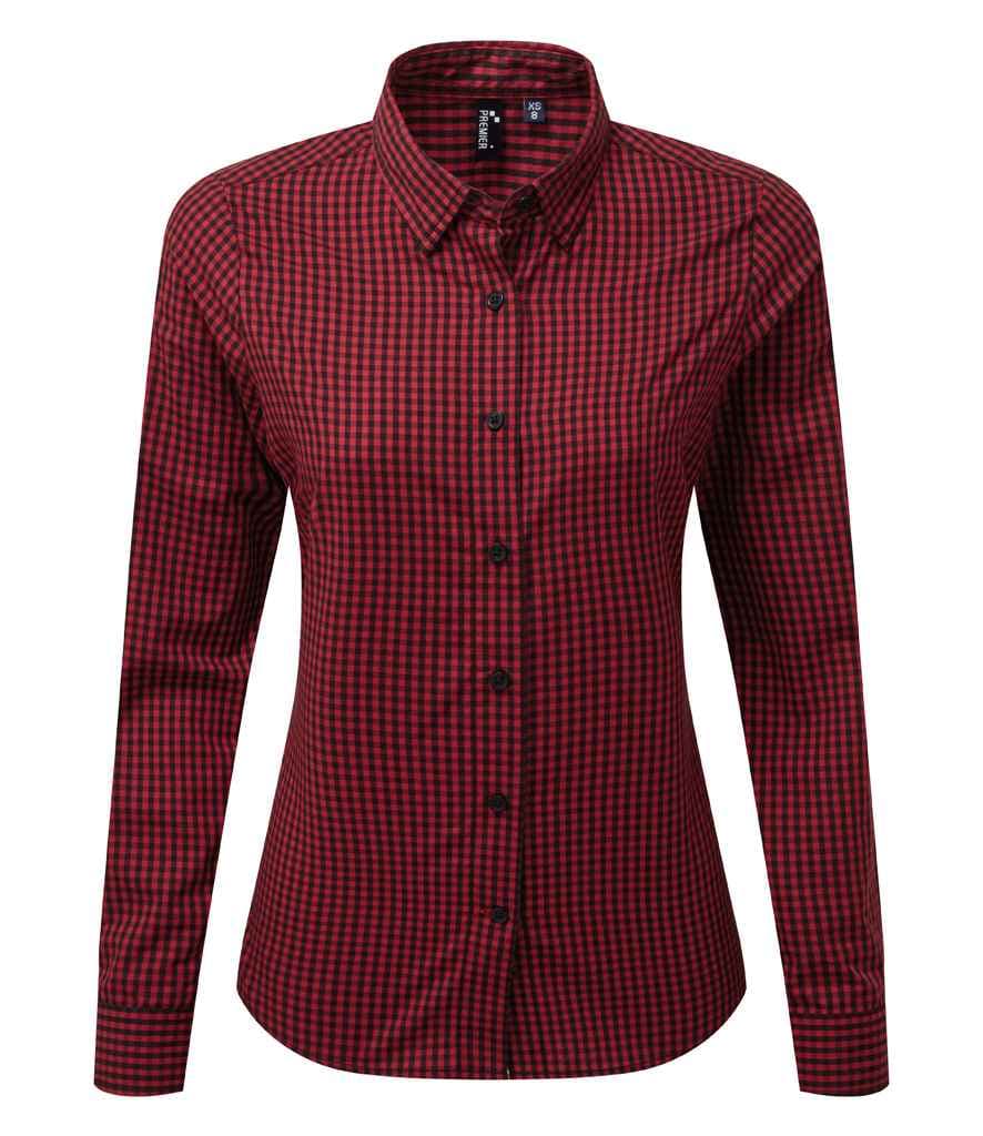 Premier Ladies Maxton Check Long Sleeve Shirt, Black/Red, view 1 of 1