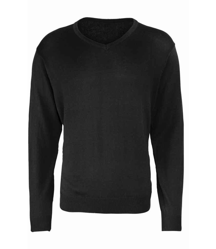 Premier Knitted Cotton Acrylic V Neck Sweater, Black, view 1 of 1