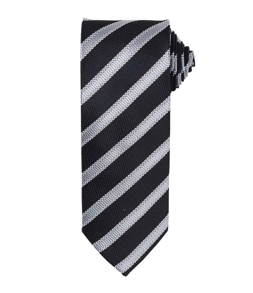 Premier Waffle Stripe Tie, Black/Dark Grey, view 1 of 1