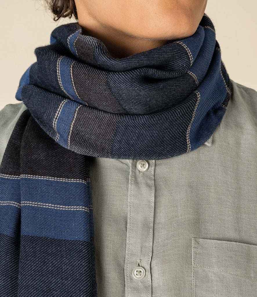 Spasso Twill Reversible Scarf, Blue Stripe/Brown, view 1 of 1