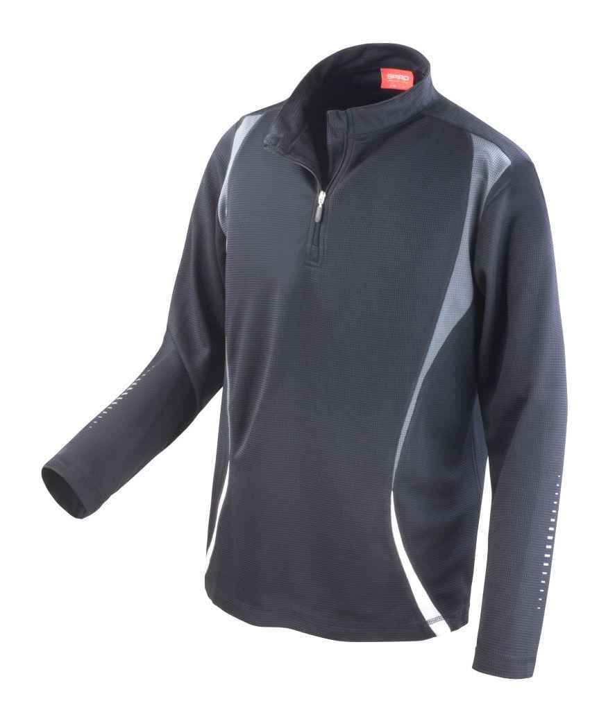 Spiro Unisex Zip Neck Trial Training Top, Black/Grey/White, view 1 of 1
