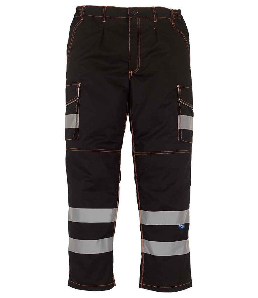 Yoko Hi-Vis Cargo Trousers with Knee Pad Pockets, Black, view 1 of 1